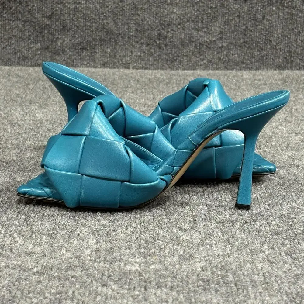 Bottega Veneta Sandals Womens 35 Blue Lido Intrecciato Leather Mules Slide Heels